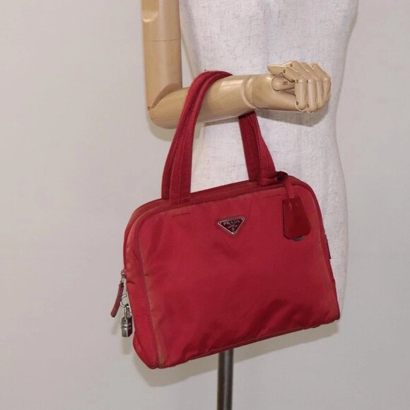 PRADA Hand Bag Nylon Red Silver Auth - Picture 1 of 16